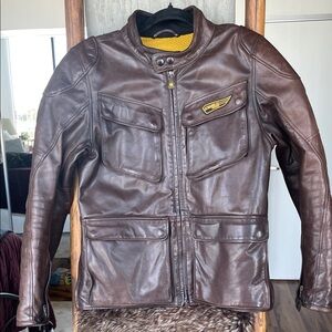 Ducati Brown Leather Scrambler Quattrotasche Men’s Motorcycle Jacket, EU46 (S)